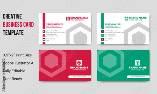 Simple And Modern Business Card Template Design With Red/Green Color And White Background.
