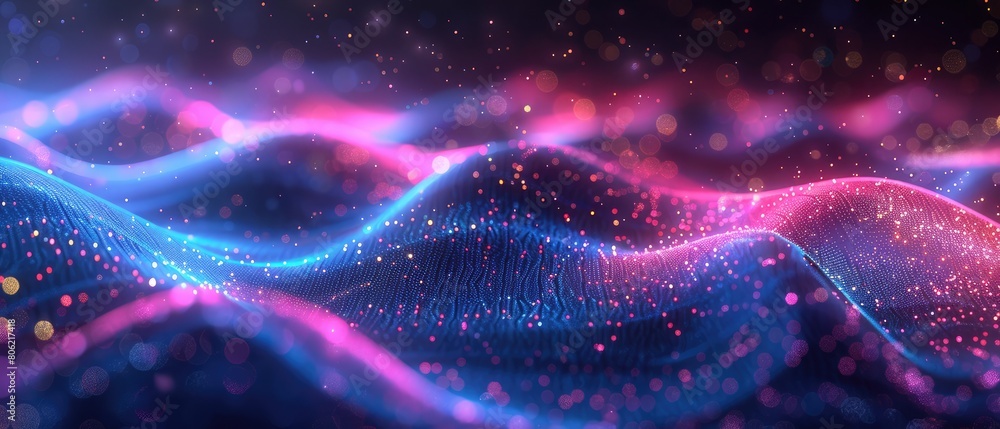An artistic backdrop features neon lines and glowing lights, representing futuristic data transfer An artistic backdrop features neon lines and glowing lights, representing futuristic data transfer