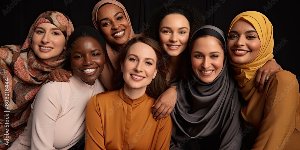 Fototapeta premium Splash of Color: Women Dressed in a Variety of Vibrant Scarves and Headscarves