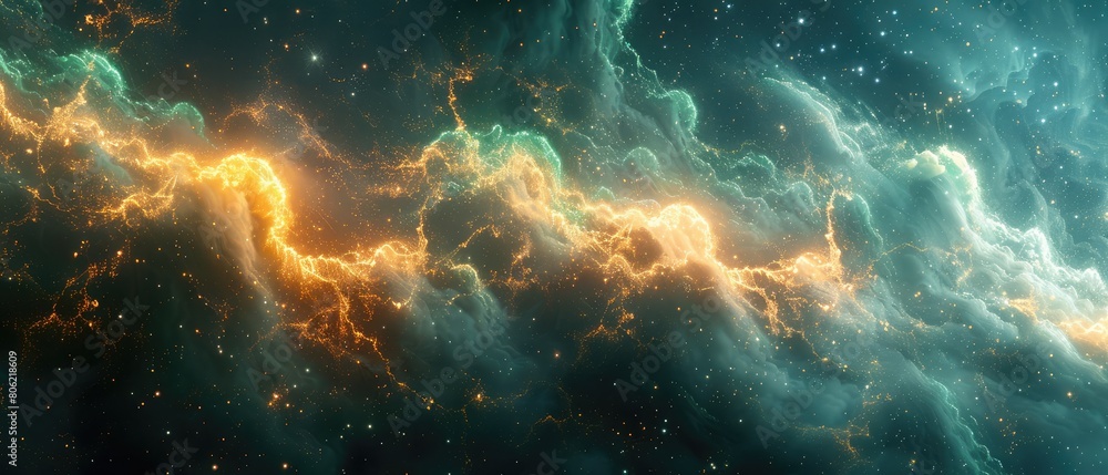 Obraz premium Vibrant background art with lime, chartreuse, and gold tones, accented by electrifying bolts