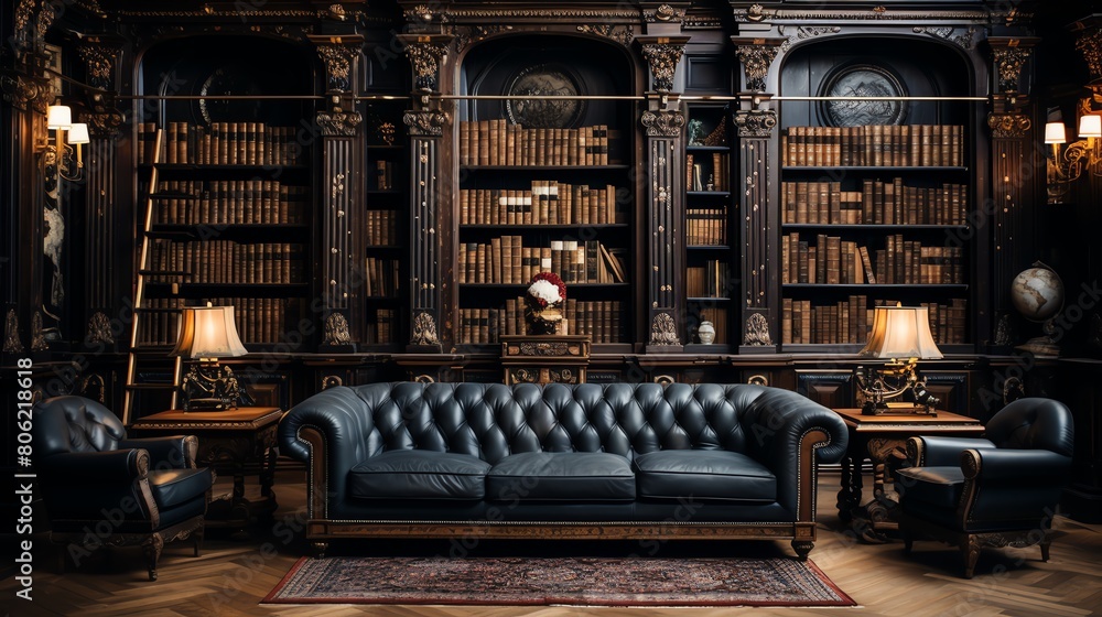 Classical and intellectual atmosphere with rows of books and antique furniture, Grand Libraries with FloortoCeiling Bookshelves Classical and intellectual atmosphere with rows of books and antique furniture, Grand Libraries with FloortoCeiling Bookshelves