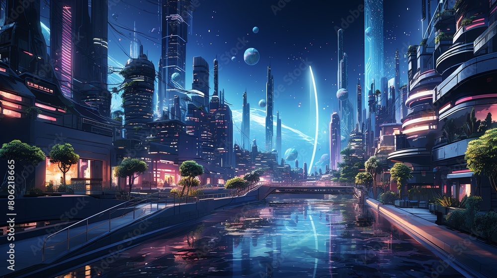 Futuristic and vibrant urban landscapes with a cyberpunk aesthetic, Neon Cityscapes with Glowing Signs and Skyscrapers