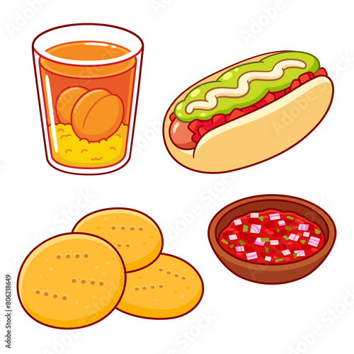 Traditional Chilean street food drawing set