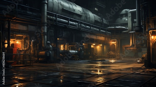 Gritty and industrial backgrounds with a sense of raw energy  Industrial Warehouses with Exposed Pipes and Machinery