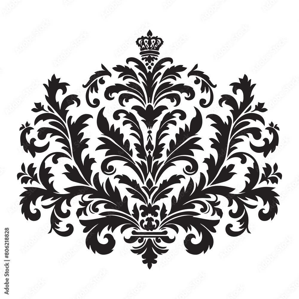 Floral design element. Black pattern Damask graphic ornament