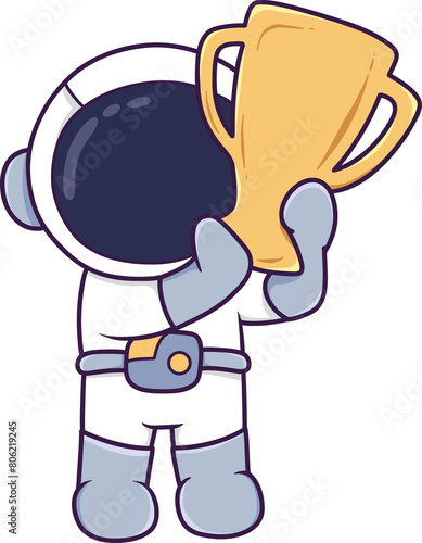 A cartoon astronaut holding a trophy