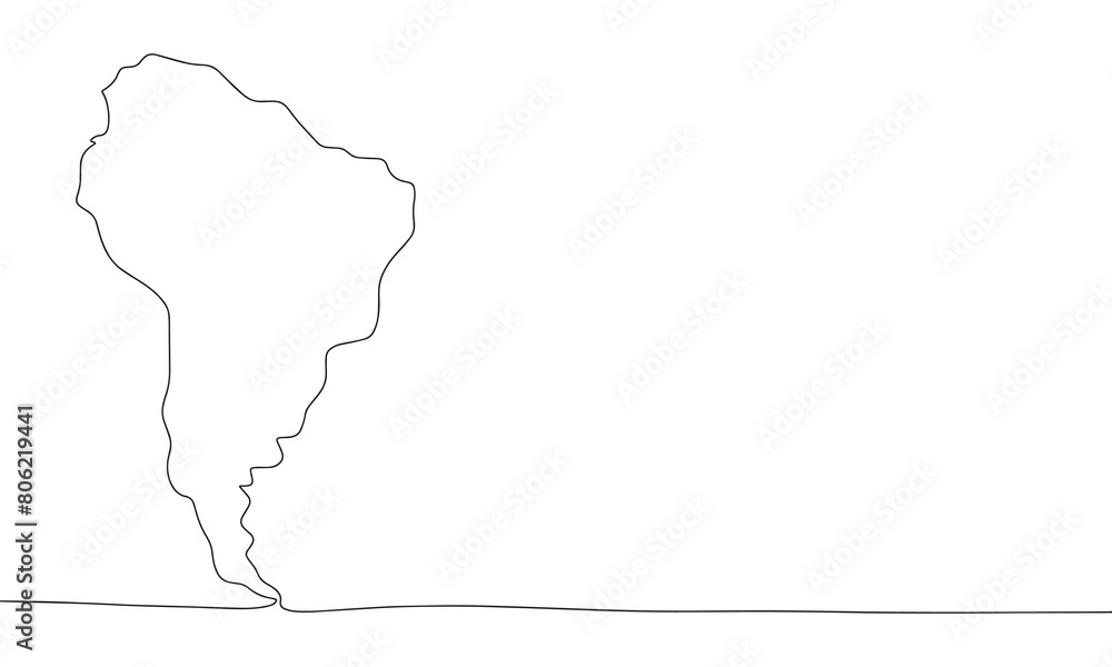 South America one line continuous. Line art South America silhouette. Hand drawn vector art. South America one line continuous. Line art South America silhouette. Hand drawn vector art.