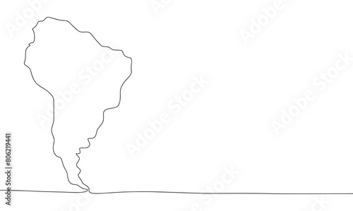 South America one line continuous. Line art South America silhouette. Hand drawn vector art.