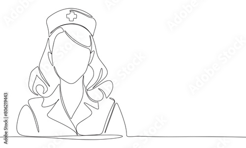 Nurse one line continuous. Line art nurse silhouette. Hand drawn vector art.