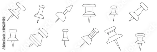 Collection of pin in doodle style. Hand drawn vector art.