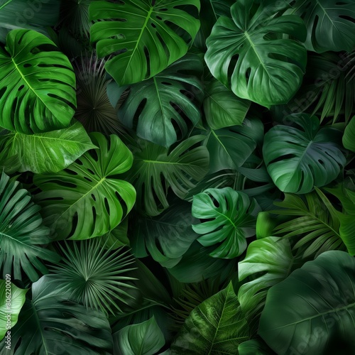 Background completely filled with green leaves of tropical plants