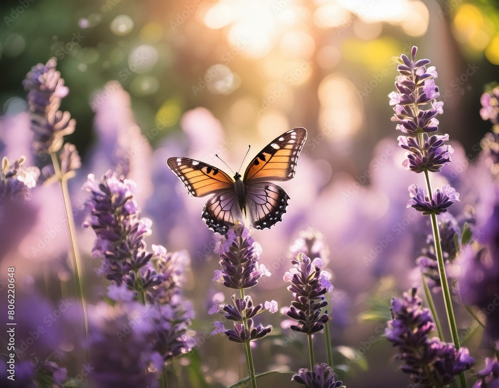 A butterfly resting on a lavender flower A butterfly resting on a lavender flower