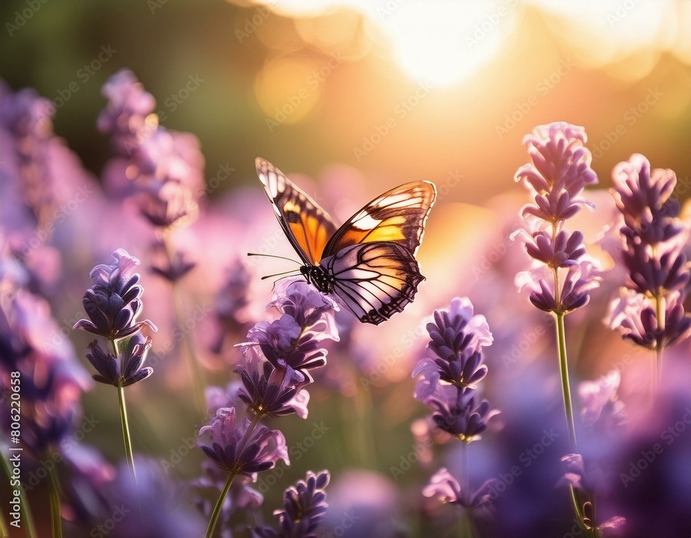 A butterfly resting on a lavender flower A butterfly resting on a lavender flower