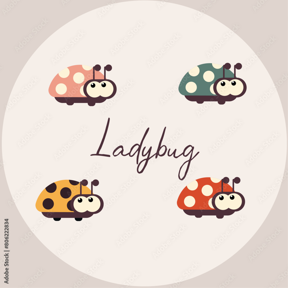 Obraz premium Flat Design Illustration PostCard with Ladybug