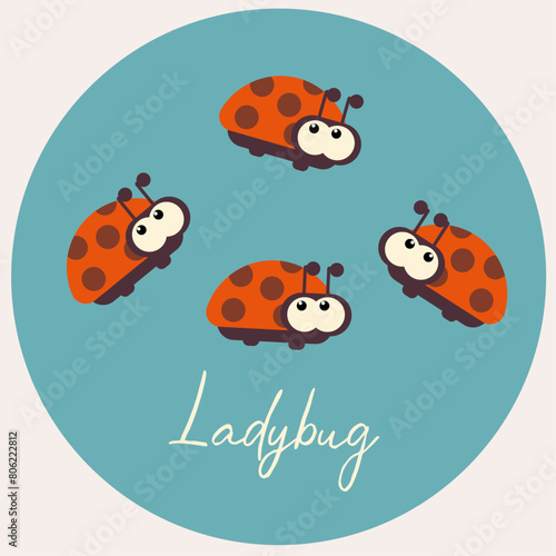 Flat Design Illustration PostCard with Red Ladybug