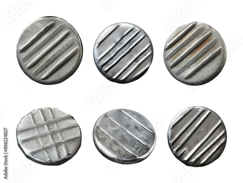 Set of metal nail heads isolated on transparent background