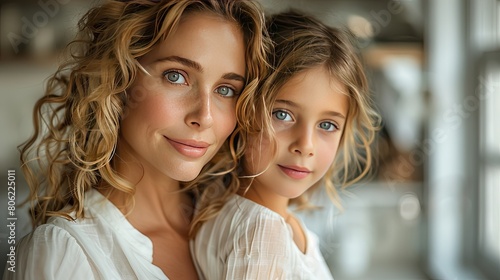 Radiant Mother and Daughter Duo with Matching Blue Eyes