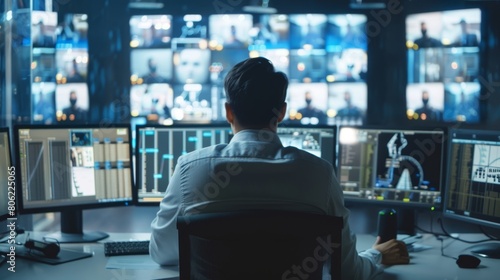 A modern control room equipped with advanced Video Management System software empowers security personnel to monitor and manage multiple surveillance cameras simultaneously 