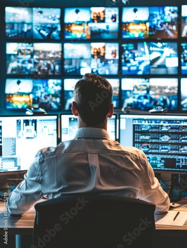 A modern control room equipped with advanced Video Management System software empowers security personnel to monitor and manage multiple surveillance cameras simultaneously 