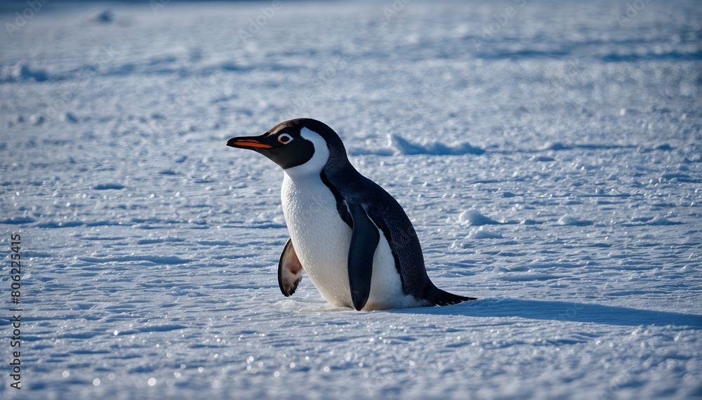 Obraz premium Penguin in Snowy Playground, Hand Edited Generative AI