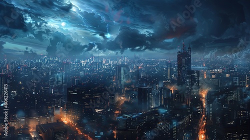 Night city landscape wallpaper