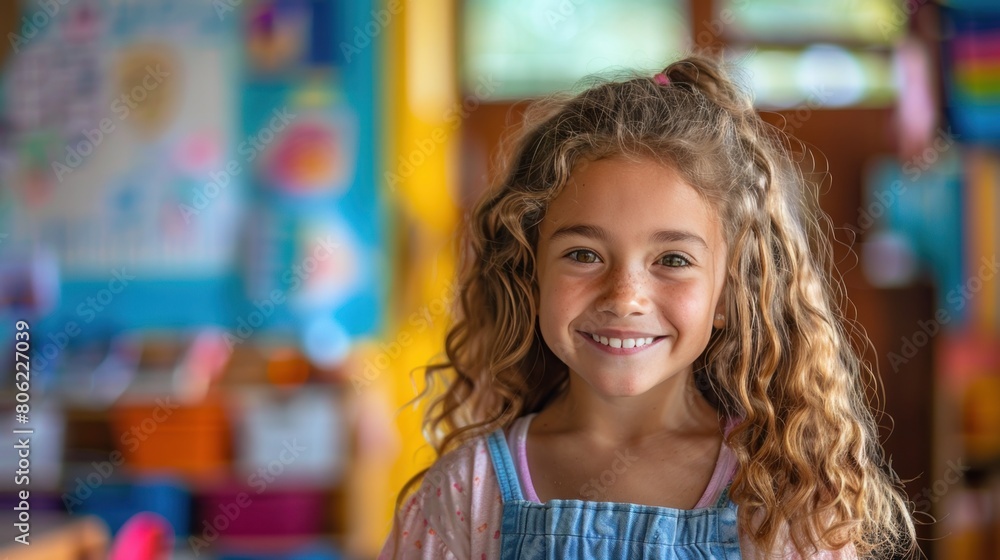 A young girl grins with delight as she participates in an art class. Her smile reflects her joy as she explores self-expression. A young girl grins with delight as she participates in an art class. Her smile reflects her joy as she explores self-expression.