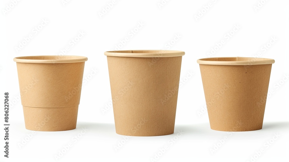 A blank packaging kraft paper cup designed for ecology product presentation, isolated on a white background for mock-up purposes. A blank packaging kraft paper cup designed for ecology product presentation, isolated on a white background for mock-up purposes.