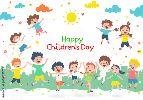 Global Celebration of Children's Day. Illustration Featuring Happy Children Enjoying Fun and Togetherness, Promoting Education and Friendship in a Colourful and Joyful Event