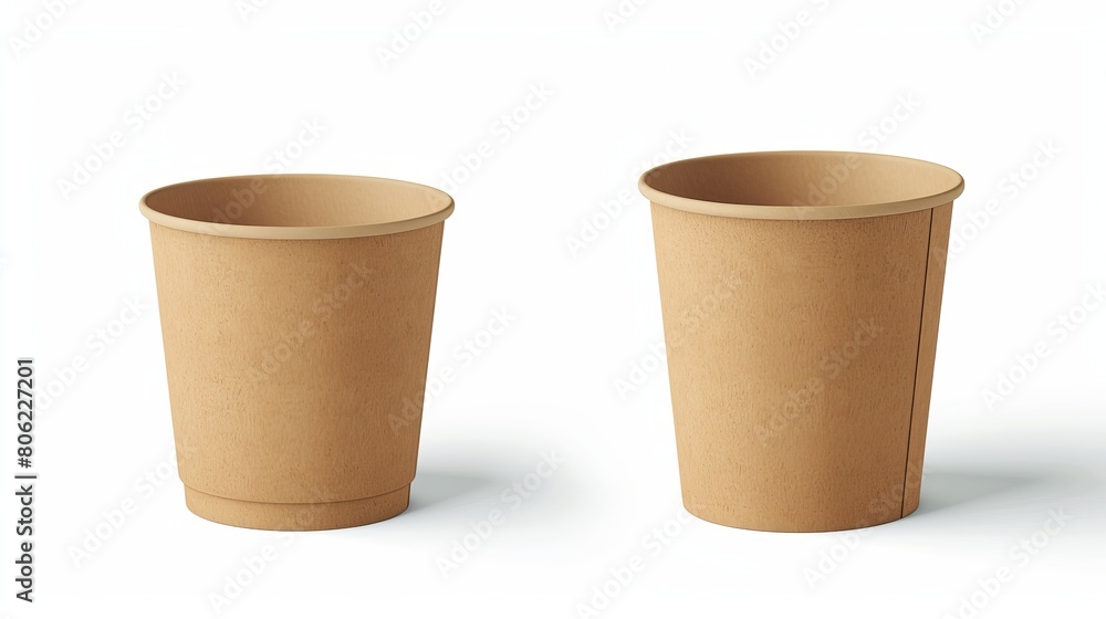 A blank packaging kraft paper cup designed for ecology product presentation, isolated on a white background for mock-up purposes. A blank packaging kraft paper cup designed for ecology product presentation, isolated on a white background for mock-up purposes.
