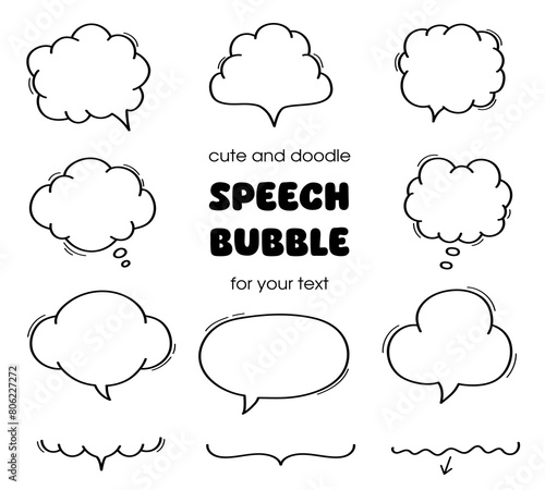 Hand drawn simple speech bubble frame set stylish handwritten speech bubble freehand decoration.