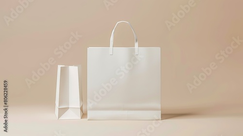 A mock-up of a blank craft package, featuring a white paper shopping bag with handles against a neutral background.