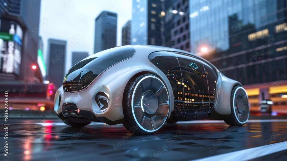 An autonomous vehicle equipped with self-driving technology, scanning the road for safe navigation.
An autonomous vehicle equipped with self-driving technology, scanning the road for safe navigation.