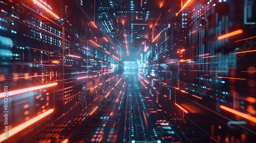 An intricate visualization of a quantum computer environment  showcasing advanced digital technology.  