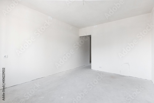 interior of the apartment without decoration in gray colors. rough finish