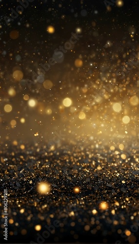 gold dust and glitter falling on a black background