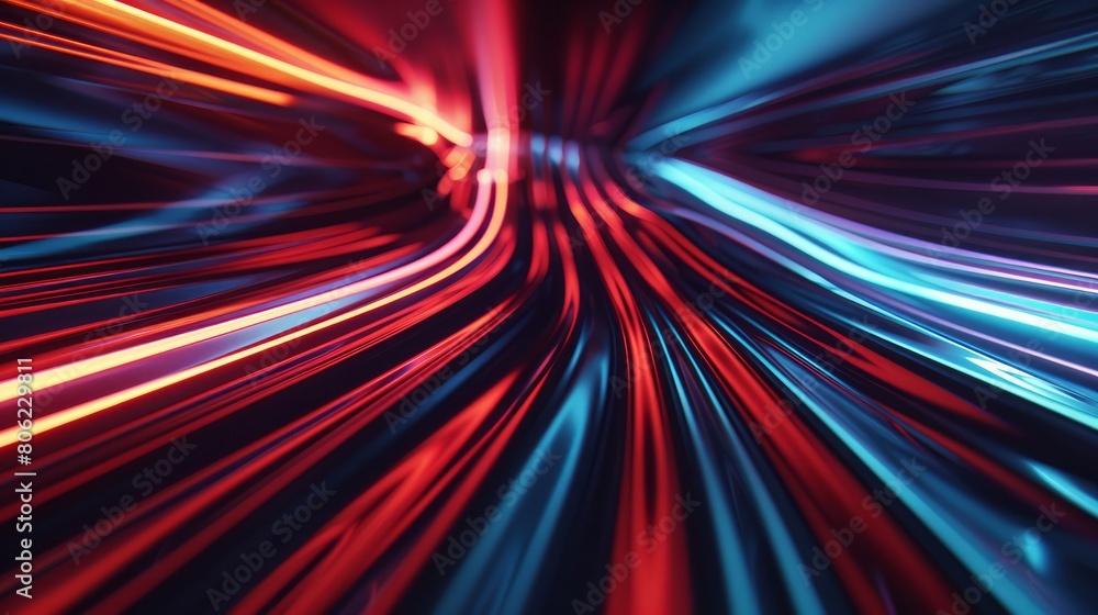 A dynamic 3D rendering of abstract lines in swift motion, creating an effect of high-speed motion blur.

