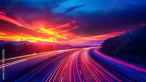 Background image of a highway with focus on transportation and infrastructure. Concept Transportation, Infrastructure, Highway, Road Network, Urban Development photo