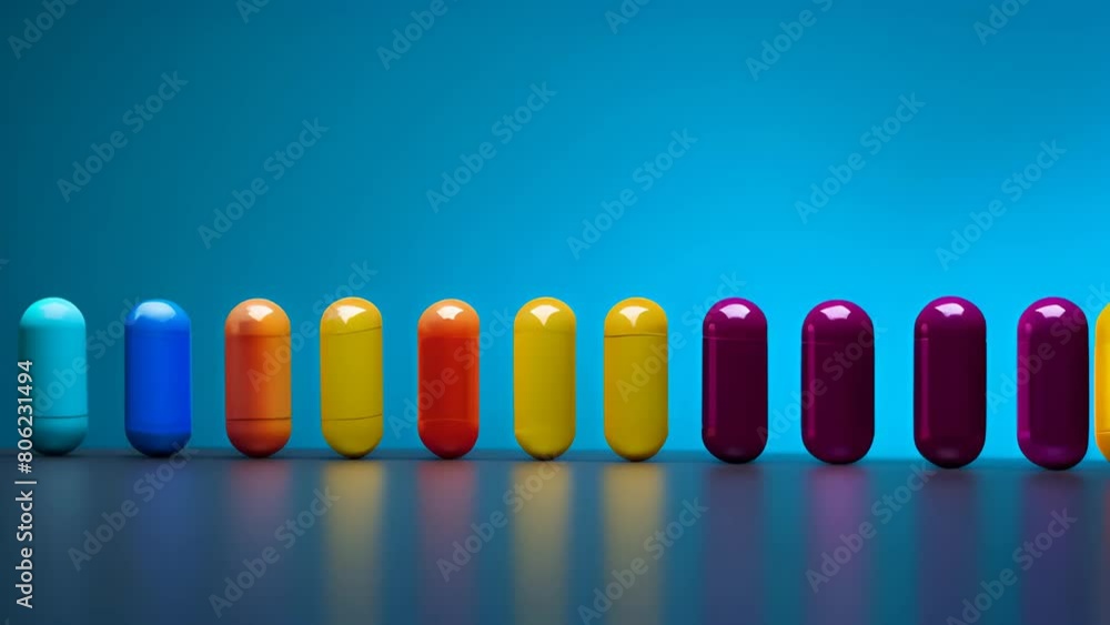 multicolored pharmaceutical capsules on a blue background multicolored pharmaceutical capsules on a blue background