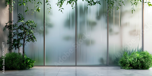 Green Room with Hazy Glass. Abstract Plant Interior Background. Generative AI.  photo