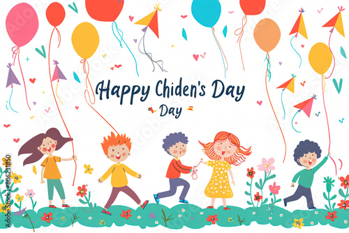 Illustration Featuring Happy Children Enjoying Fun and Togetherness  Promoting Education and Friendship in a Colourful and Joyful Event. Global Celebration of Children s Day.