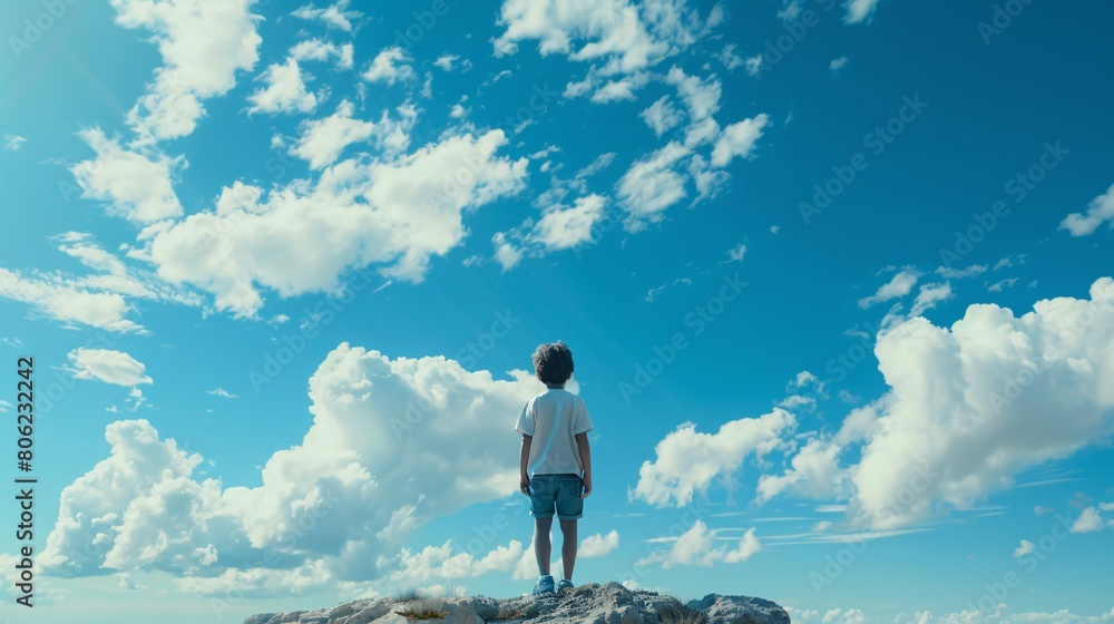beautiful sky or boy looking at sky, AI Generated. beautiful sky or boy looking at sky, AI Generated.