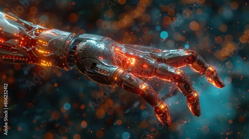 artificial intelligence technology concept, robot hand graphic with futuristic elements. Machine learning