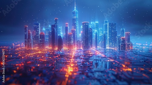 wireframe cityscape in futuristic style Futuristic smart city vector illustration isolated with skyscraper building technology management concept