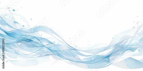 watercolor light blue waves simple design white background. The painting depicts light blue waves in a simple design with a white background,