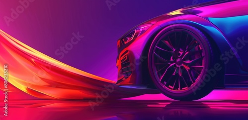 A colorful abstract background with an illuminated car wheel.