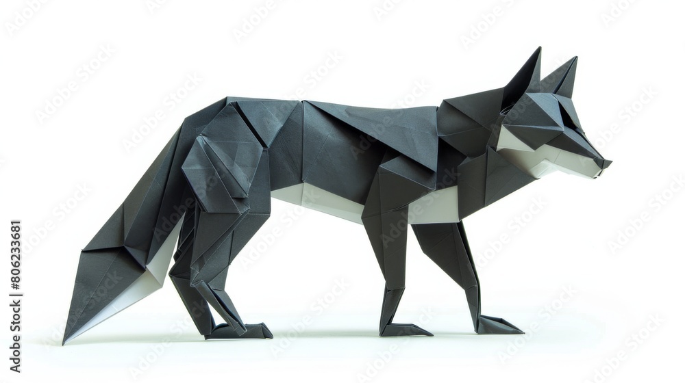 Origami wolf. Animal made of paper on a white background. Paper folding art. Origami wolf. Animal made of paper on a white background. Paper folding art.