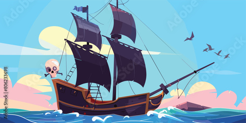 Legendary Pirate Ship: Cartoon Vector Illustration of Filibusters Battleship