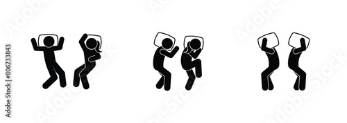 figure man icon, stickman sleeping, poses of sleeping people