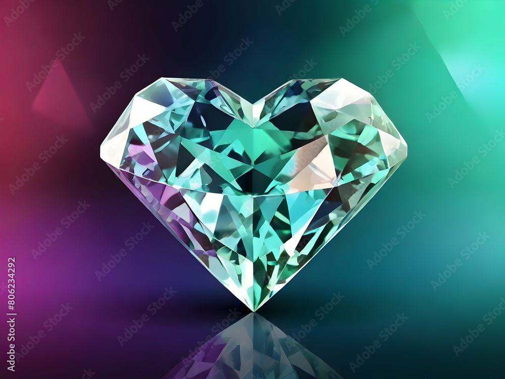 Fototapeta premium diamond on green heart love,background,Ai generated