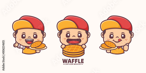 vector illustration of cartoon mascot with waffle